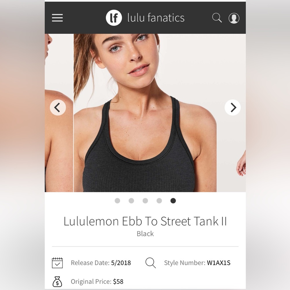 Lululemon Ebb Tank RB black ribbed size 6